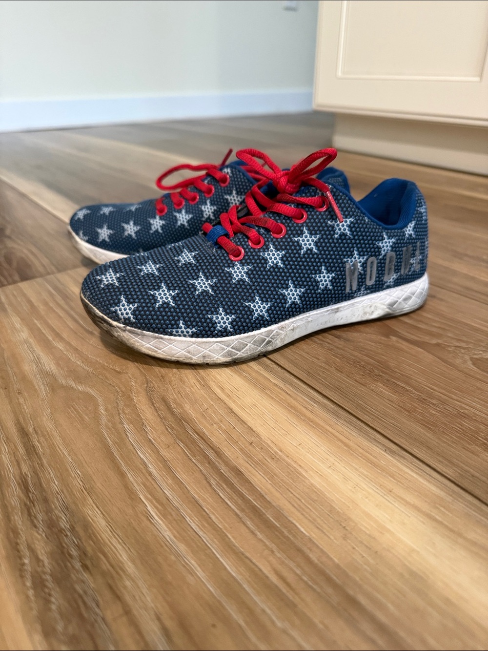 NOBULL Blue Star-Print Athletic Sneakers with Red Laces